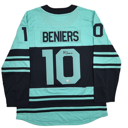 Autographed/Signed Matty Beniers Seattle Kraken Blue Authentic Hockey Jersey Fanatics COA