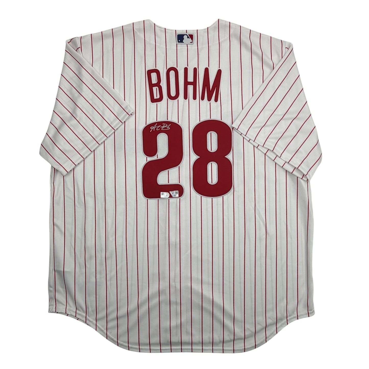 Autographed/Signed Alec Bohm Philadelphia Phillies Pinstripe Authentic Baseball Jersey Fanatics & MLB COA