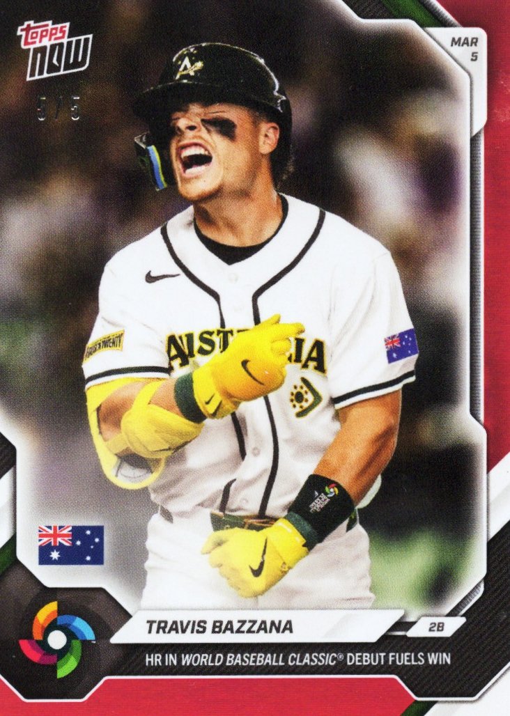 2026 Topps Now World Baseball Classic Travis Bazzana #WB1 /5 Red Foil Home Run in World Baseball Classic Debut Fuels Win Team Australia Rookie RC Baseball Card