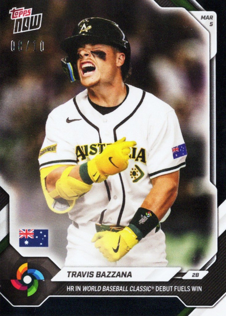 2026 Topps Now World Baseball Classic Travis Bazzana #WB1 /10 Black Foil Home Run in World Baseball Classic Debut Fuels Win Team Australia Rookie RC Baseball Card
