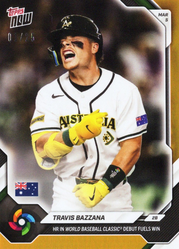 2026 Topps Now World Baseball Classic Travis Bazzana #WB1 Orange Foil /25 Home Run in World Baseball Classic Debut Fuels Win Team Australia Rookie RC Baseball Card
