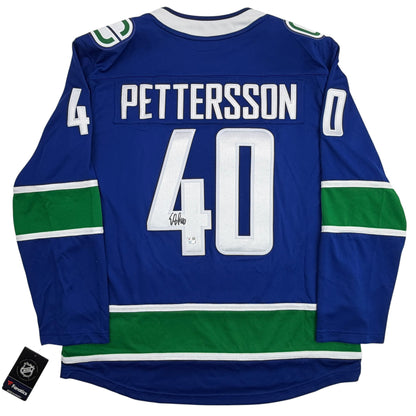Autographed/Signed Elias Pettersson Vancouver Canucks Blue Authentic Hockey Jersey Fanatics COA