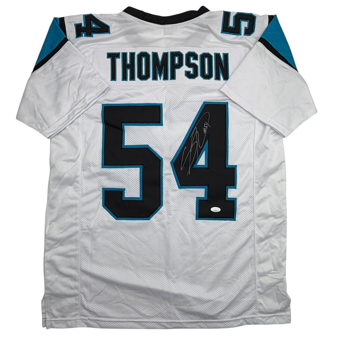 Autographed/Signed Shaq Thompson Carolina White Football Jersey JSA COA