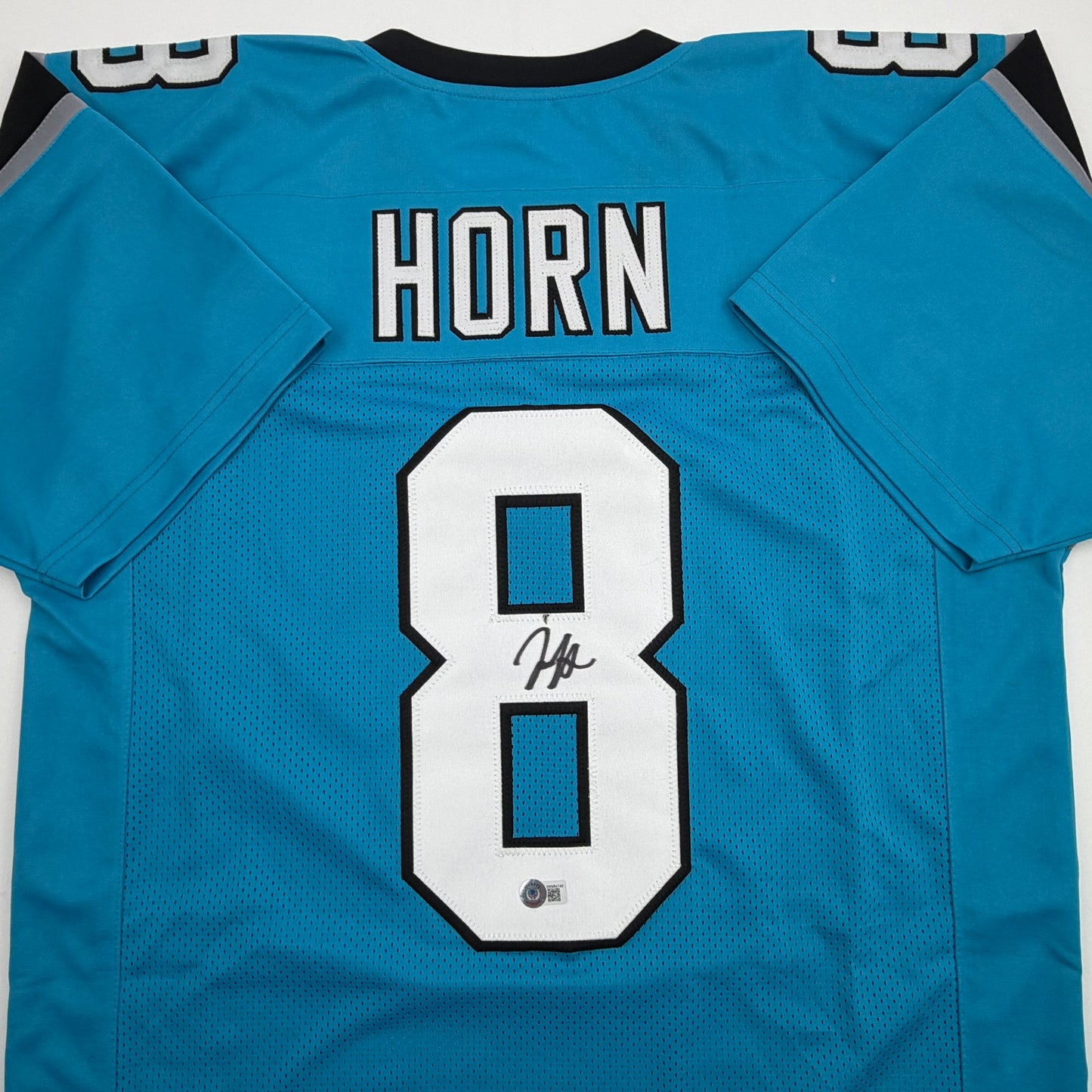 Autographed/Signed Jaycee Horn Carolina Blue Football Jersey Beckett BAS COA