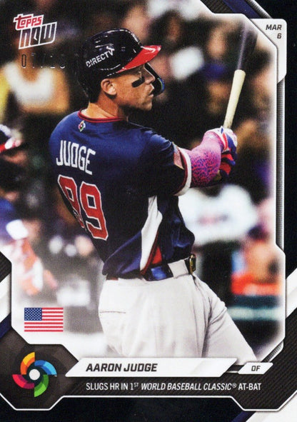 2026 Topps Now World Baseball Classic Aaron Judge #WB8 Black Foil /10 Slugs HR in 1st World Baseball Classic At-Bat Team USA Baseball Card