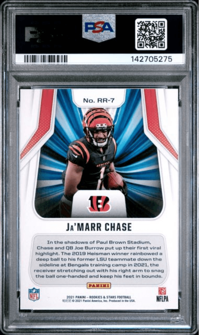 Graded 2021 Panini Rookies & Stars Ja'Marr Chase #RR7 Rookie Rush Orange /99 Rookie RC Football Card PSA 10 Gem Mint