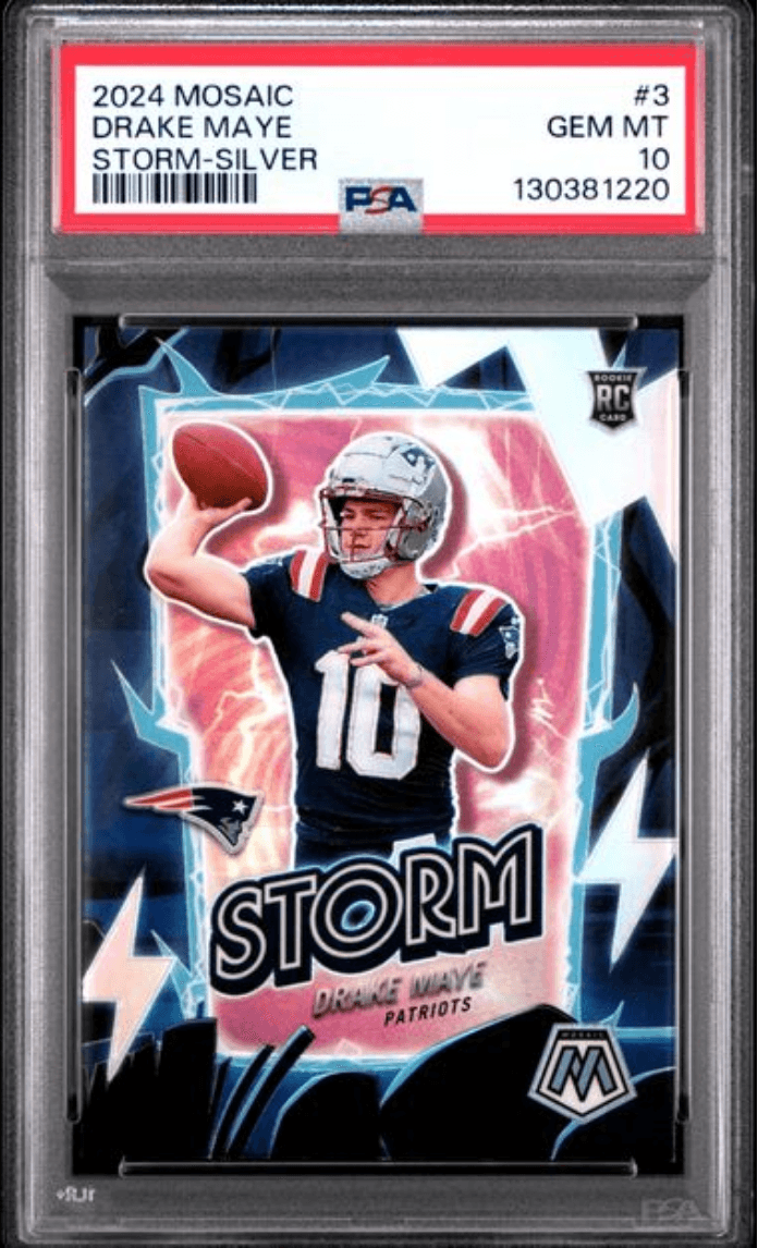 Graded 2024 Panini Mosaic Drake Maye #3 Storm Silver Rookie RC Football Card PSA 10 Gem Mint