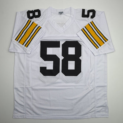 Autographed/Signed Jack Lambert Pittsburgh White Football Jersey JSA COA