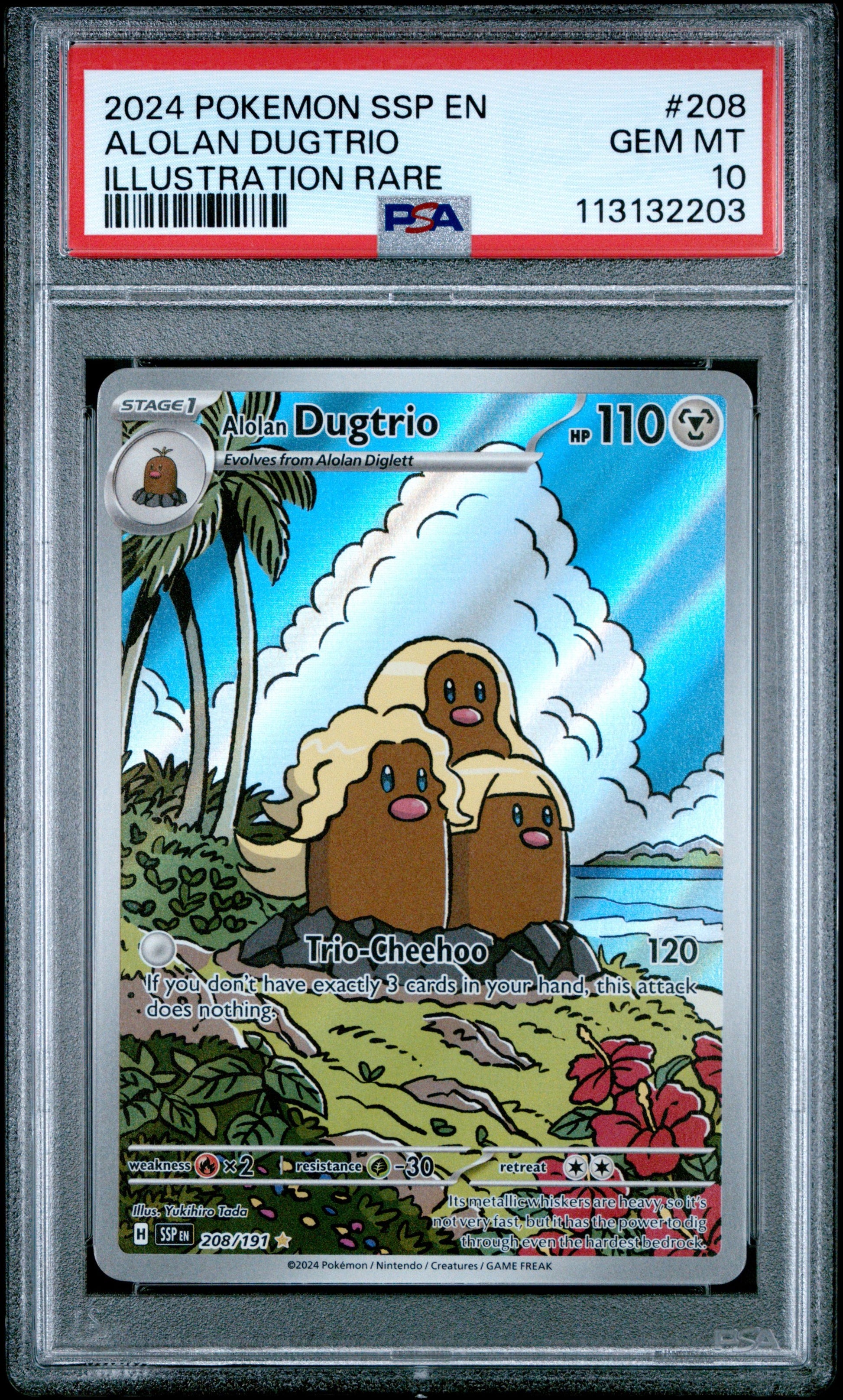 Graded 2024 PKM Alolan Dugtrio #208 Surging Sparks Trading Card Game PSA 10 Gem Mint
