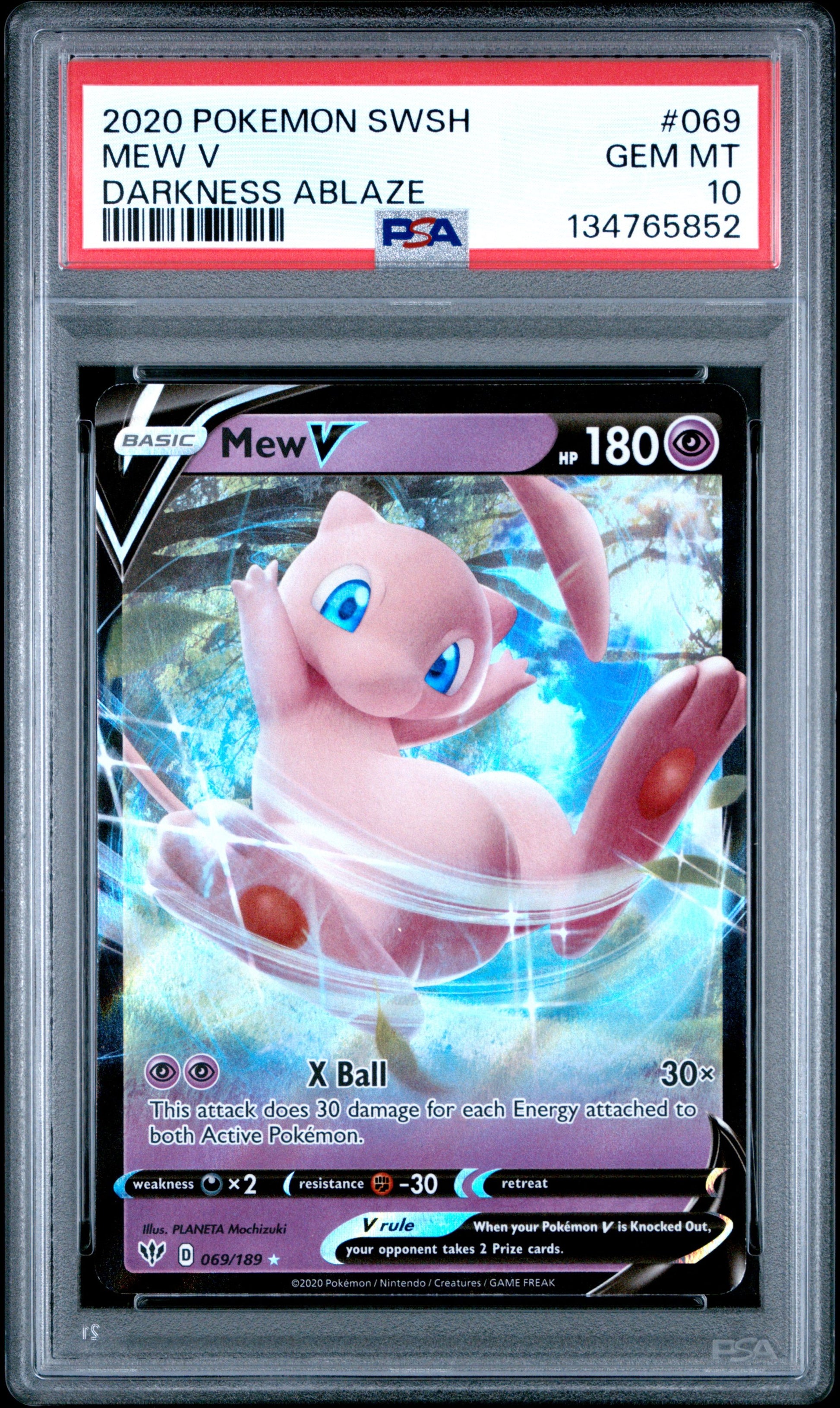 Graded 2020 Pokemon SWSH Darkness Ablaze Mew V #069 Sword & Shield Trading Card Game PSA 10 Gem Mint