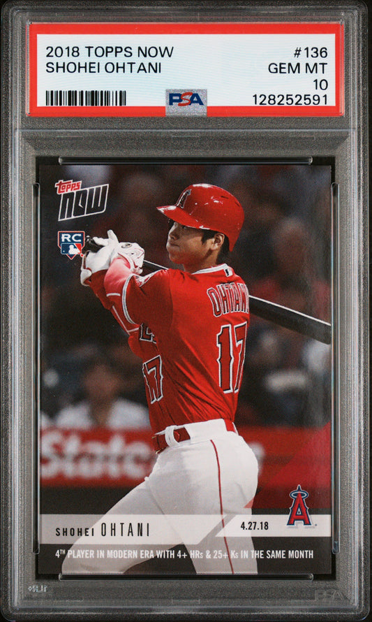 Graded 20218 Topps Now Shohei Ohtani #136 4+ HRs & 25+ Ks In The Same Month Rookie RC Baseball Card PSA 10 Gem Mint