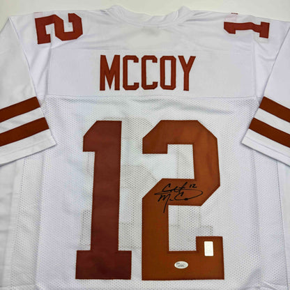 Autographed/Signed Colt McCoy Texas White College Football Jersey JSA COA