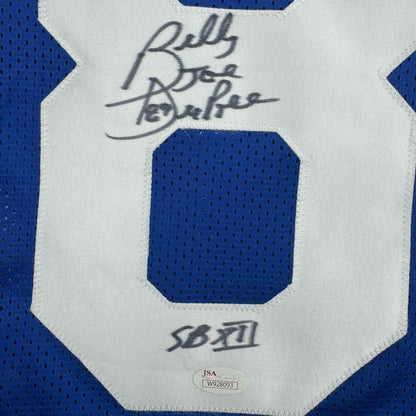 Autographed/Signed Billy Joe DuPree SB XII Dallas Blue Football Jersey JSA COA