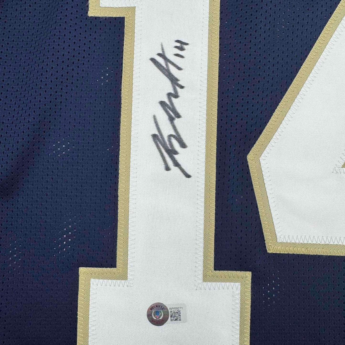 Autographed/Signed Kyle Hamilton Notre Dame Blue College Football Jersey Beckett BAS COA