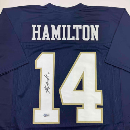 Autographed/Signed Kyle Hamilton Notre Dame Blue College Football Jersey Beckett BAS COA