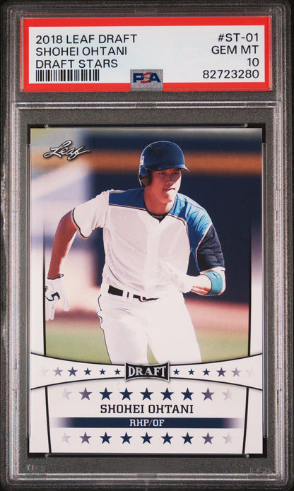 Graded 2018 Leaf Draft Shohei Ohtani #ST-01 Draft Stars Rookie RC Baseball Card PSA 10 Gem Mint
