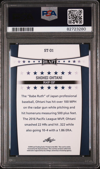 Graded 2018 Leaf Draft Shohei Ohtani #ST-01 Draft Stars Rookie RC Baseball Card PSA 10 Gem Mint