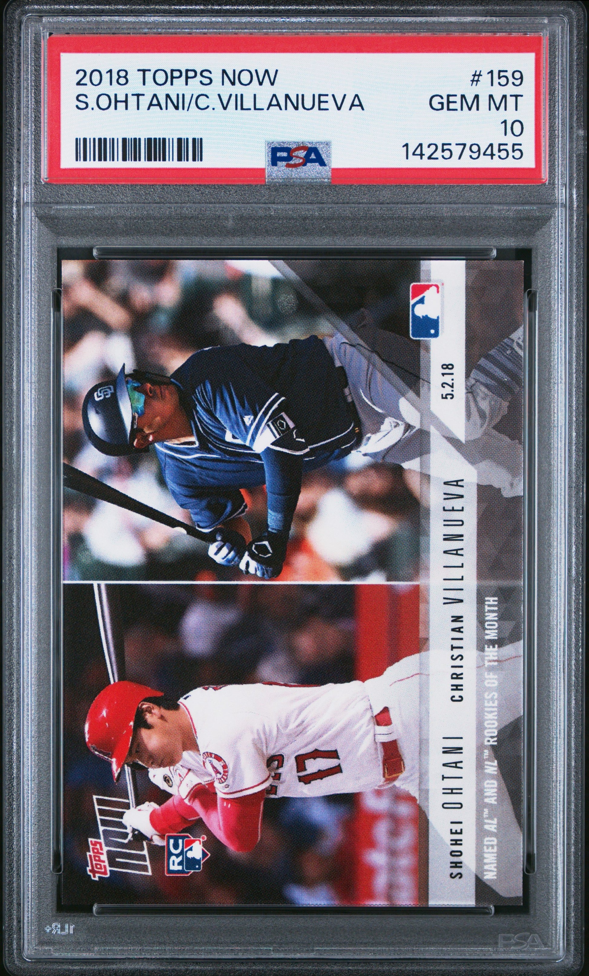 Graded 2018 Topps Now Shohei Ohtani & Christian Villanueva #159 AL & NL Rookies of the Month Rookie RC Baseball Card PSA 10 Gem Mint