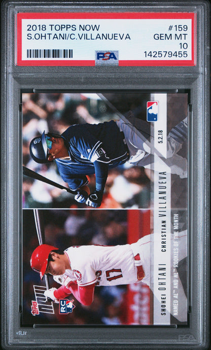 Graded 2018 Topps Now Shohei Ohtani & Christian Villanueva #159 AL & NL Rookies of the Month Rookie RC Baseball Card PSA 10 Gem Mint