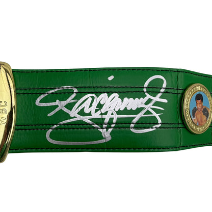 Autographed/Signed Manny Pacquiao Pac-Man WBC Green Boxing Replica Championship Belt Beckett BAS COA