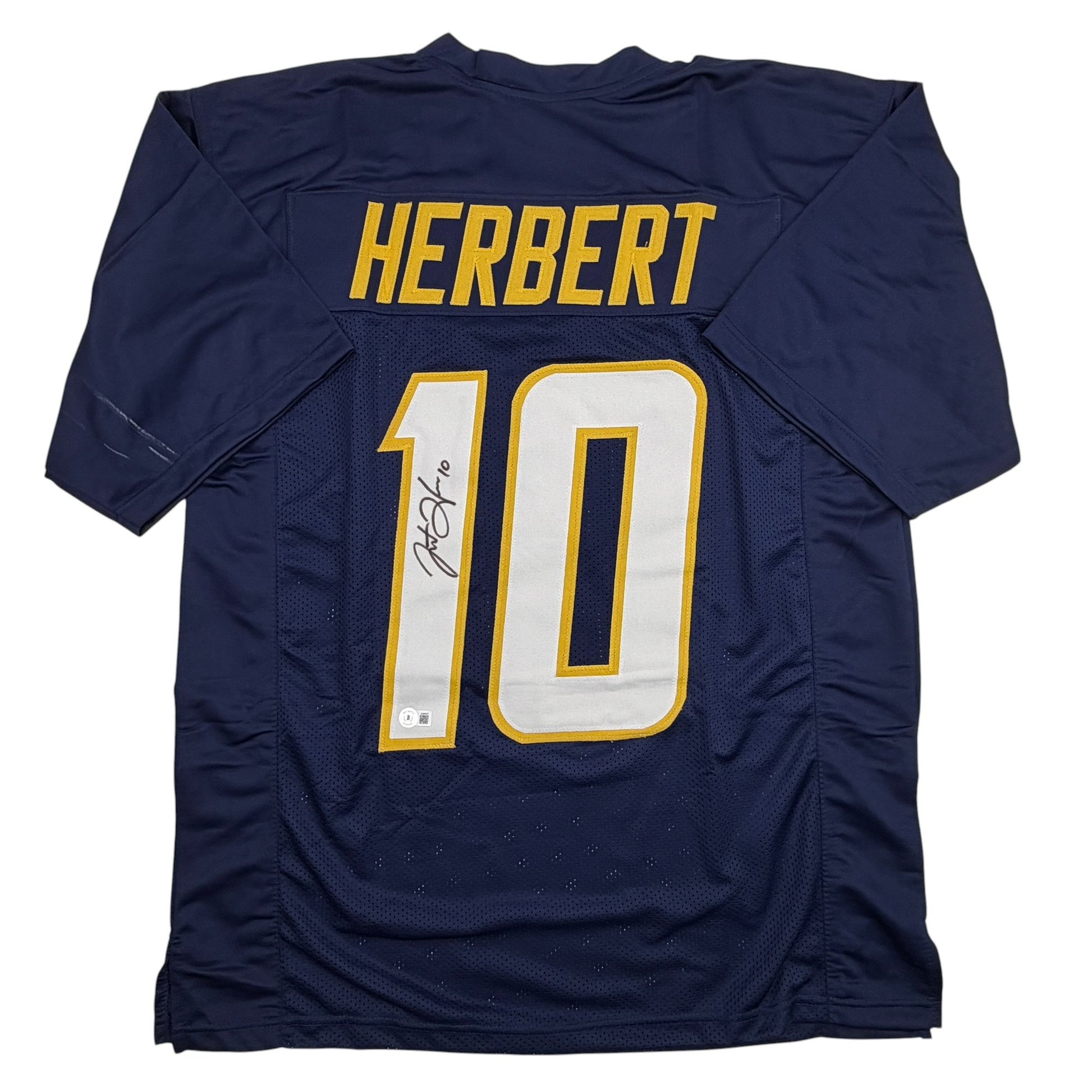Autographed/Signed Justin Herbert Los Angeles San Diego Navy Blue Football Jersey Beckett BAS COA