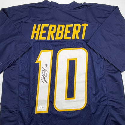 Autographed/Signed Justin Herbert Los Angeles San Diego Navy Blue Football Jersey Beckett BAS COA