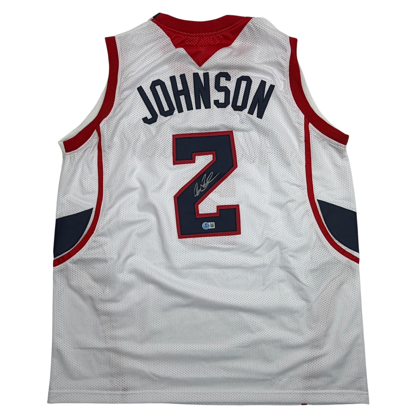 Autographed/Signed Joe Johnson Atlanta White Basketball Jersey Beckett BAS COA