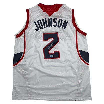 Autographed/Signed Joe Johnson Atlanta White Basketball Jersey Beckett BAS COA