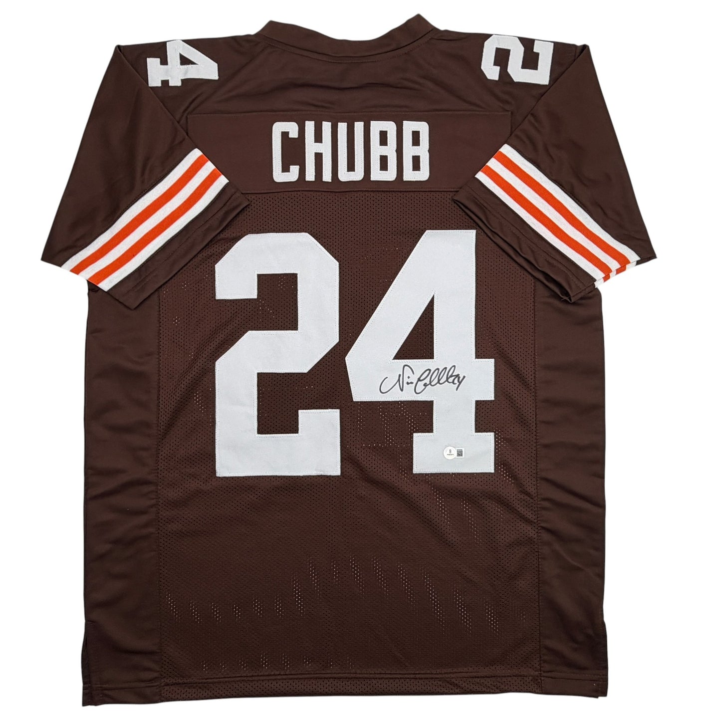 Autographed/Signed Nick Chubb Cleveland Brown Football Jersey Beckett BAS COA