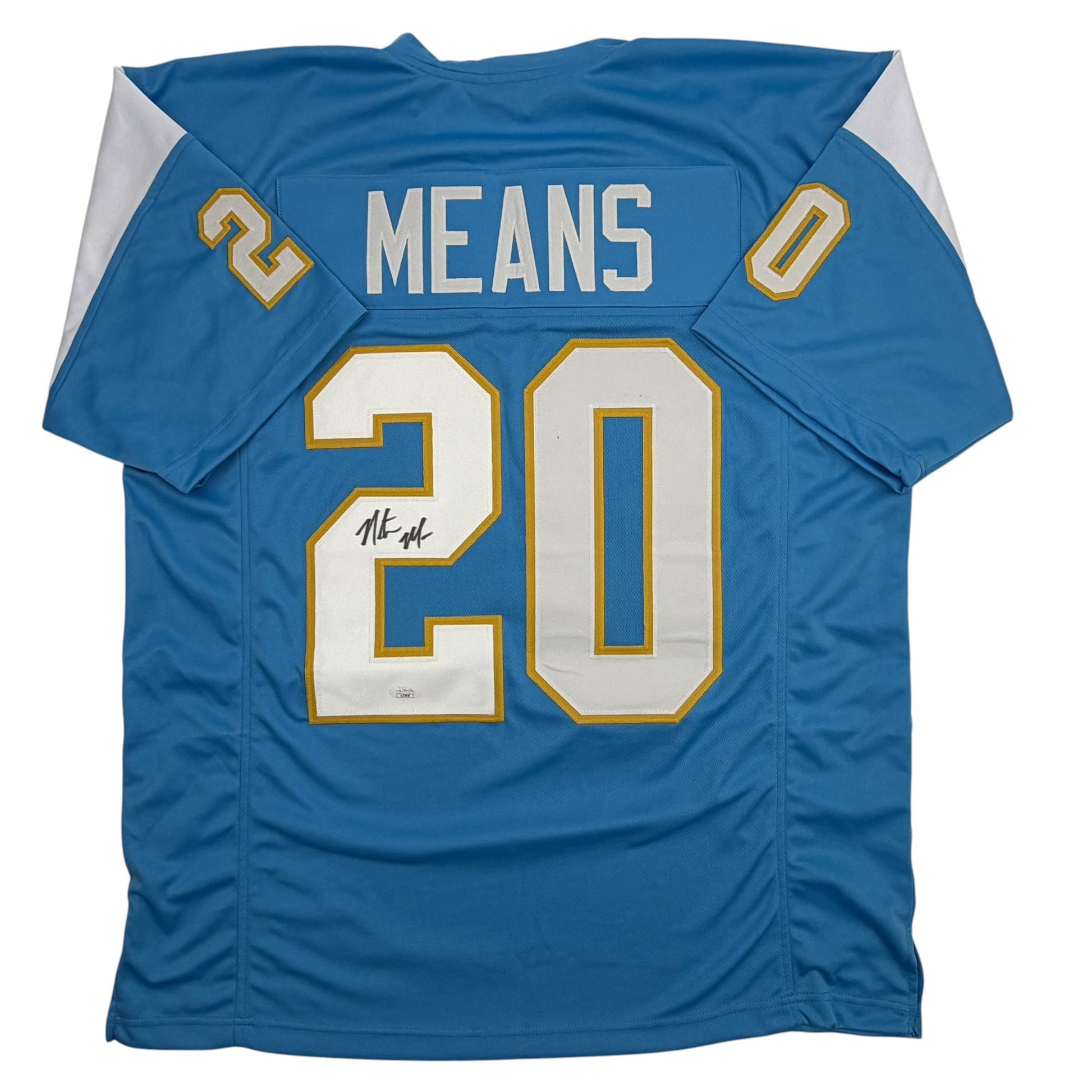 Autographed/Signed Natrone Means Los Angeles San Diego Powder Blue Football Jersey Beckett BAS COA