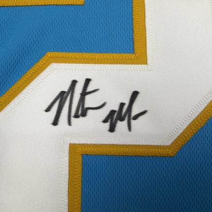 Autographed/Signed Natrone Means Los Angeles San Diego Powder Blue Football Jersey Beckett BAS COA