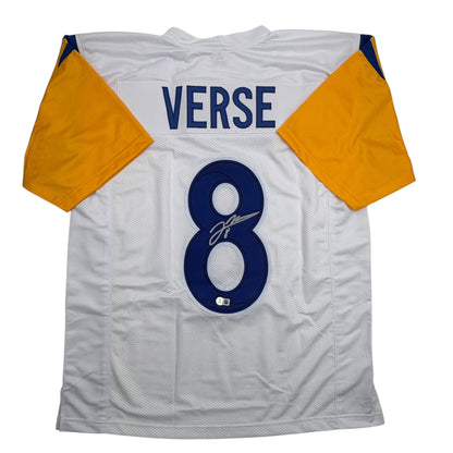 Autographed/Signed Jared Verse Los Angeles LA White Football Jersey Beckett BAS COA