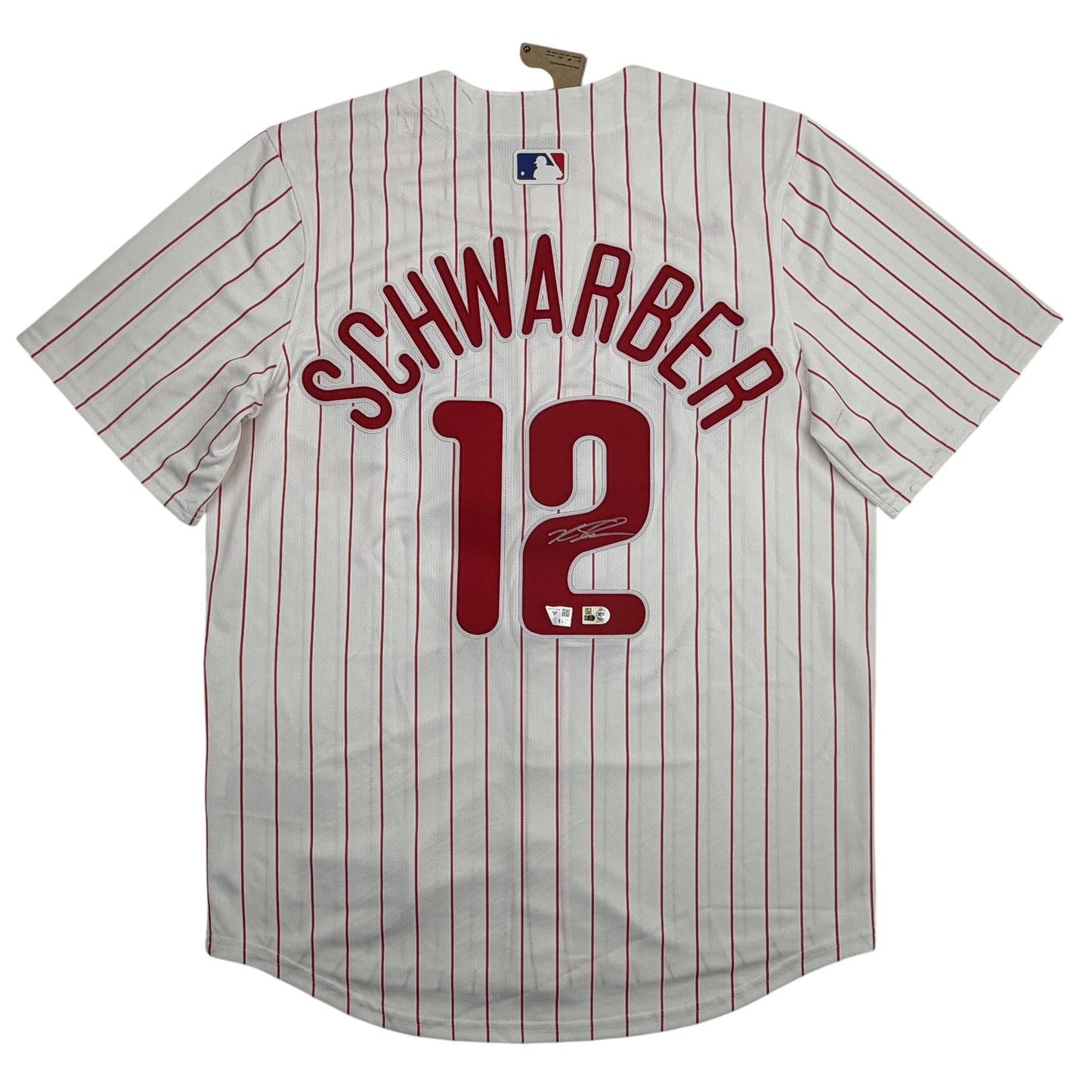 Autographed/Signed Kyle Schwarber Philadelphia Phillies Pinstripe Authentic Baseball Jersey Fanatics & MLB COA