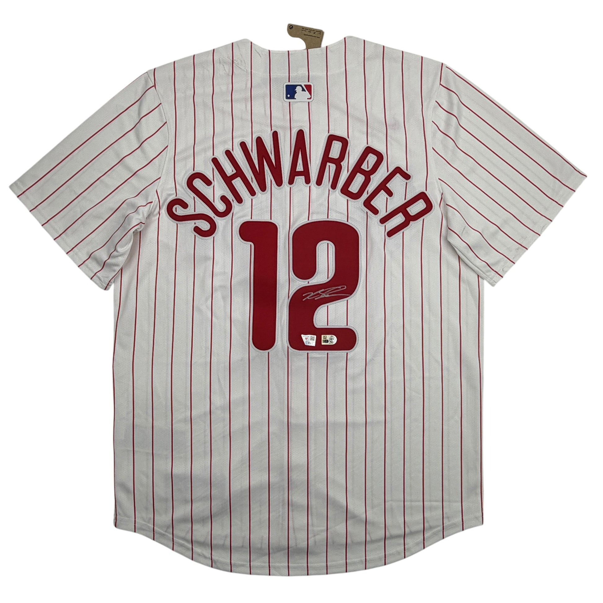 Autographed/Signed Kyle Schwarber Philadelphia Phillies Pinstripe Authentic Baseball Jersey Fanatics & MLB COA