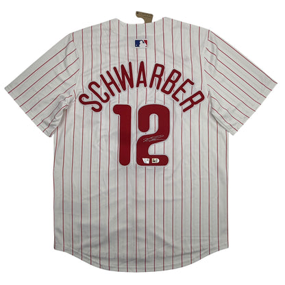 Autographed/Signed Kyle Schwarber Philadelphia Phillies Pinstripe Authentic Baseball Jersey Fanatics & MLB COA
