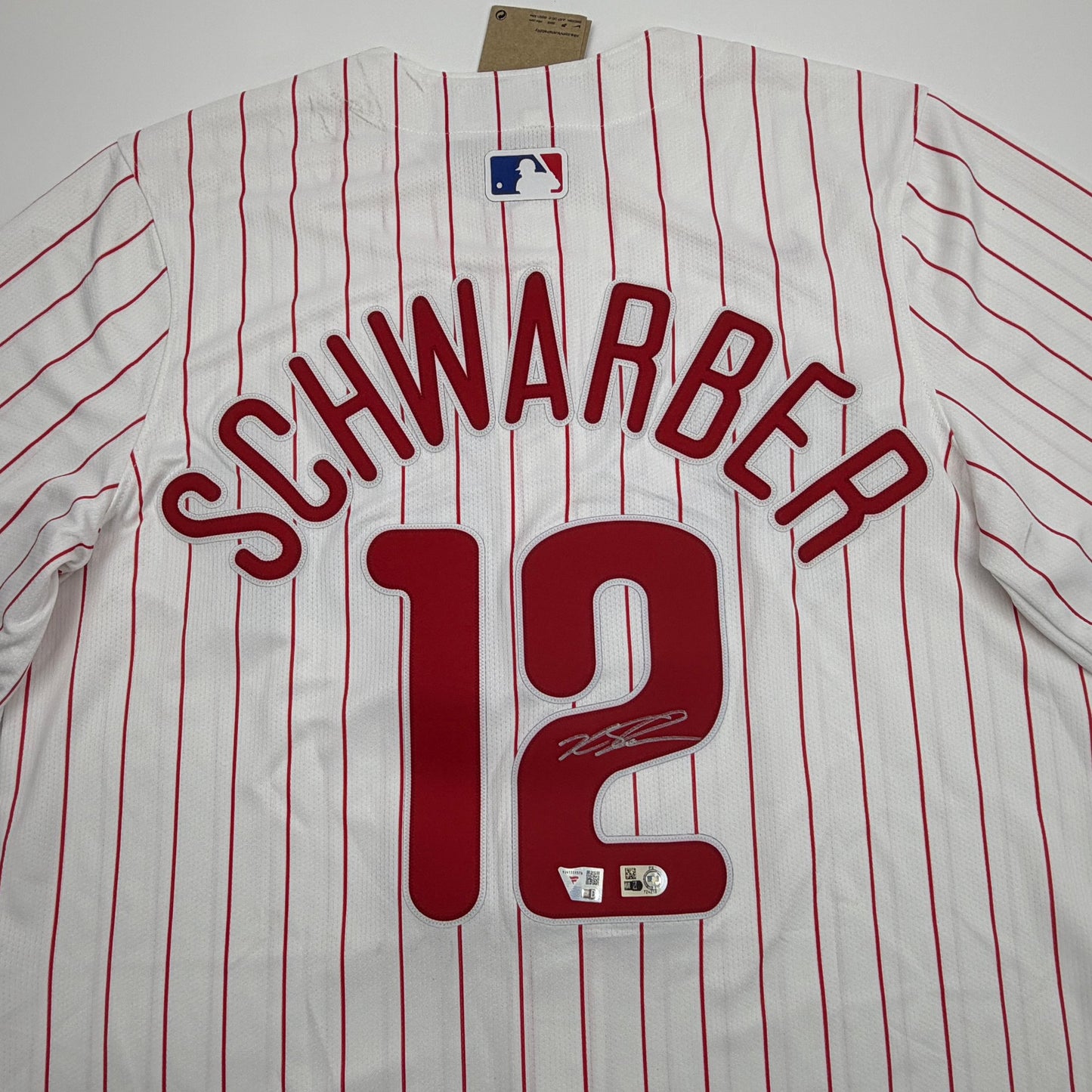 Autographed/Signed Kyle Schwarber Philadelphia Phillies Pinstripe Authentic Baseball Jersey Fanatics & MLB COA