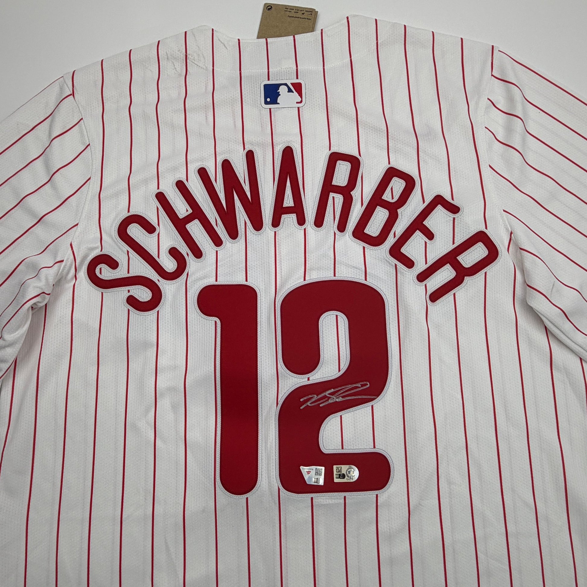 Autographed/Signed Kyle Schwarber Philadelphia Phillies Pinstripe Authentic Baseball Jersey Fanatics & MLB COA