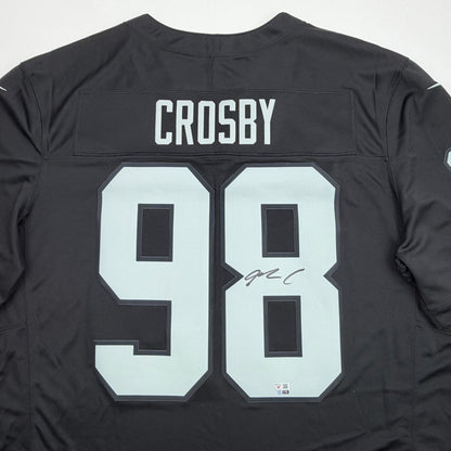 Autographed/Signed Maxx Crosby Oakland Las Vegas Raiders Black Authentic Football Jersey Fanatics COA