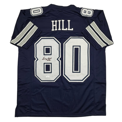 Autographed/Signed Tony Hill Dallas Blue Football Jersey JSA COA