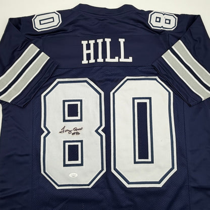 Autographed/Signed Tony Hill Dallas Blue Football Jersey JSA COA