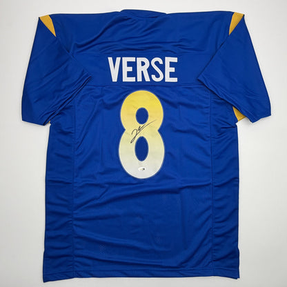 Autographed/Signed Jared Verse Los Angeles LA Blue Football Jersey Beckett BAS COA