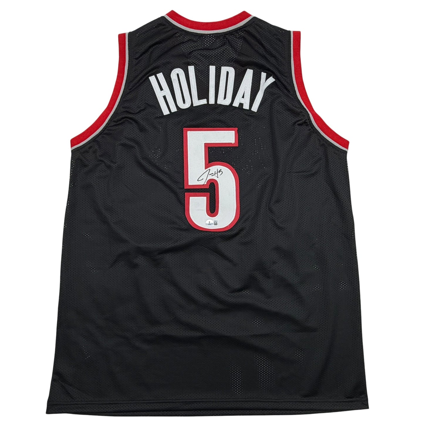 Autographed/Signed Jrue Holiday Portland Black Basketball Jersey Beckett BAS COA