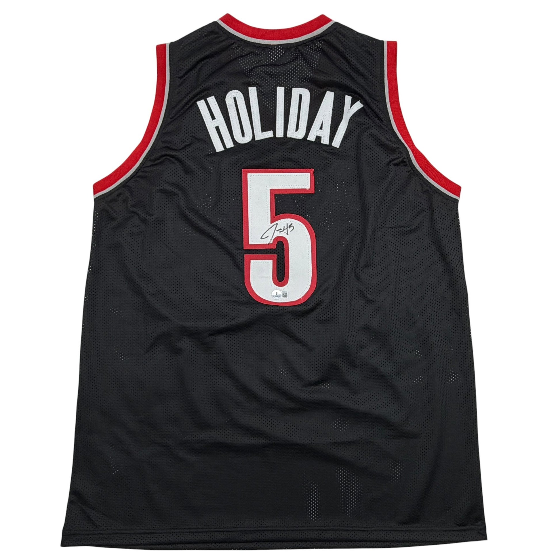 Autographed/Signed Jrue Holiday Portland Black Basketball Jersey Beckett BAS COA