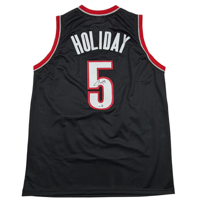 Autographed/Signed Jrue Holiday Portland Black Basketball Jersey Beckett BAS COA