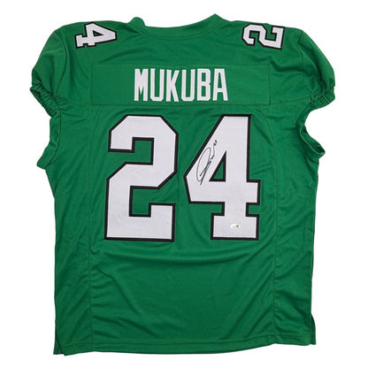 Autographed/Signed Andrew Mukuba Philadelphia Kelly Green Pro Cut Football Jersey JSA COA