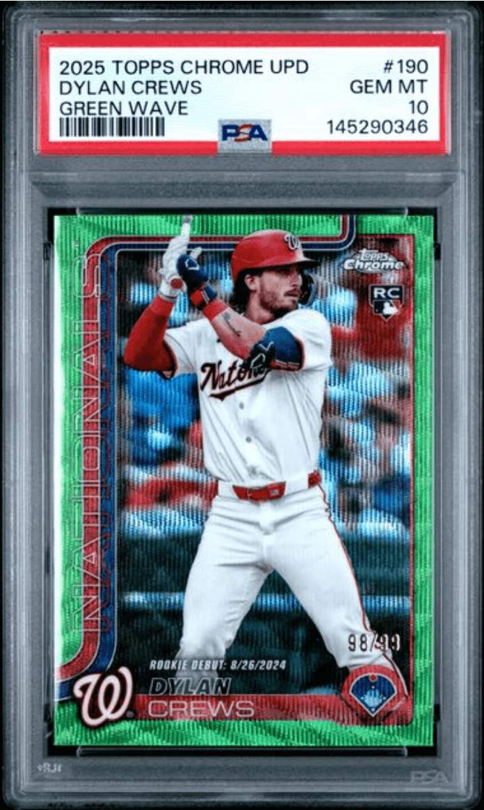 Graded 2025 Topps Chrome Update Dylan Crews #190 Green Wave /99 Rookie RC Baseball Card PSA 10 Gem Mint
