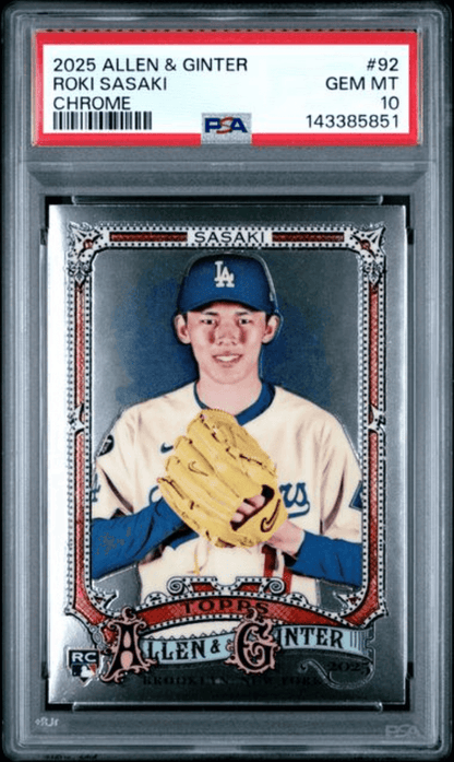 Graded 2025 Topps Allen & Ginter Roki Sasaki #92 Chrome Rookie RC Baseball Card PSA 10 Gem Mint
