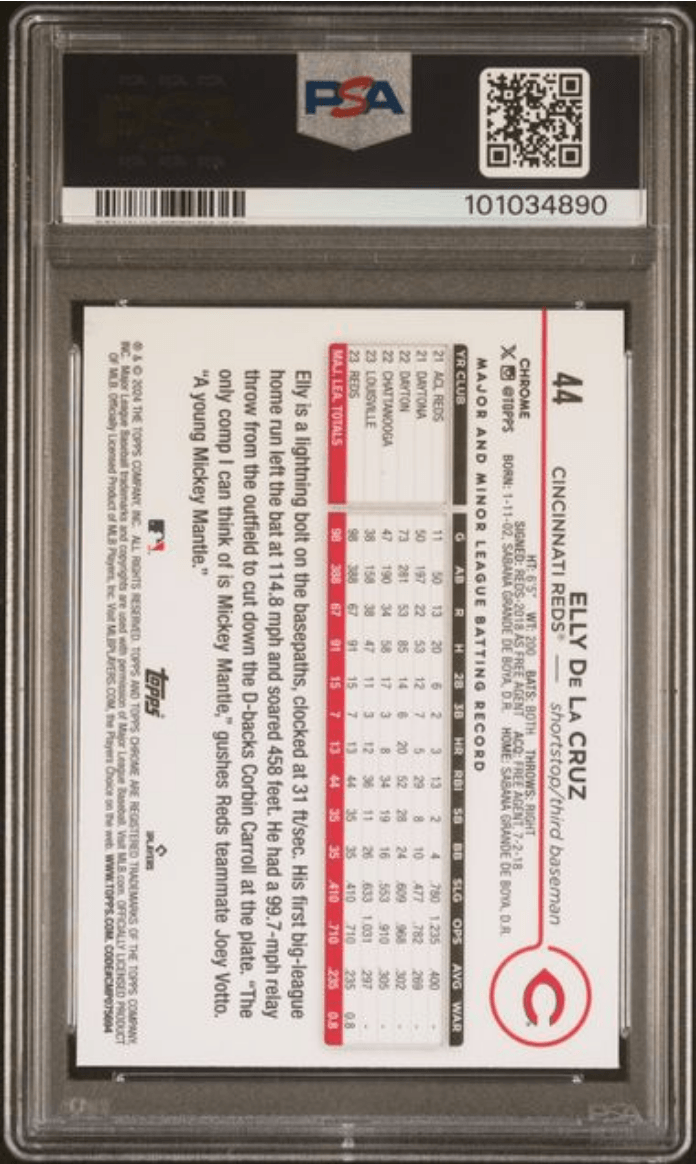 Graded 2024 Topps Chrome Elly De La Cruz #44 Rookie RC Baseball Card PSA 9 Mint
