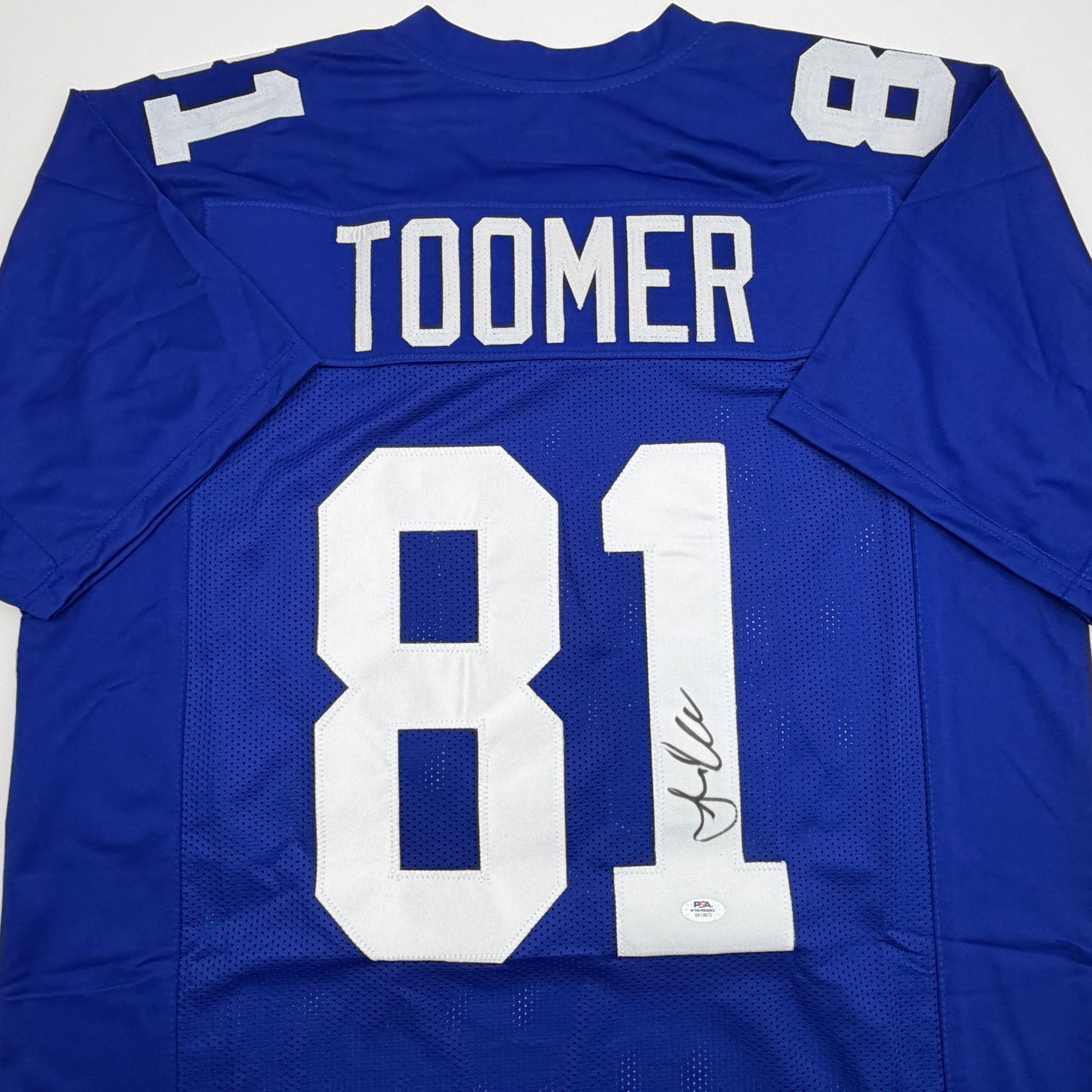 Autographed/Signed Amani Toomer New York Blue Football Jersey PSA/DNA COA