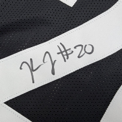 Autographed/Signed Kaleb Johnson Pittsburgh Black Football Jersey Beckett BAS COA